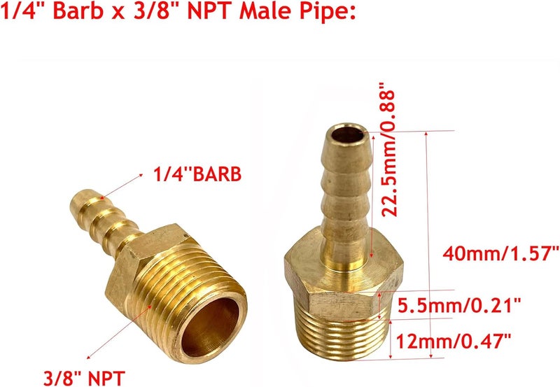 Bumugufu 6Pcs 3/8" NPT Male to 1/4" Barb Hose Adapters,1/4" Barb to 3/8" NPT Male Brass Hose Barb Fittings for Water and Fuel System - Image 2
